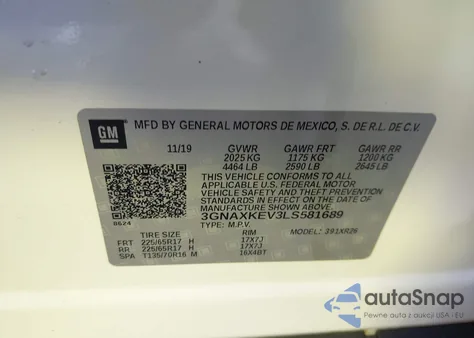 2020 Chevrolet Equinox Fwd Lt 1.5L Turbo from USA, damaged, VIN 3GNAXKEV3LS581689